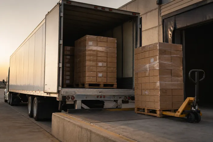 Transport truck unloading goods